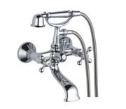 Double handle mixer with hand shower